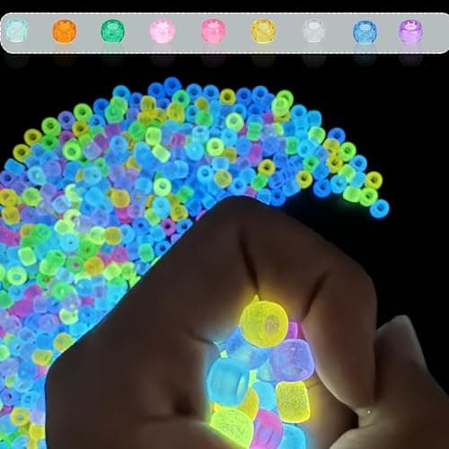LYMOOR 1200 Glow in The Dark Pony Beads, Shine Pony Beads Bulk, Assorted Colors Mixed, Kandi Hair Bead Bracelet Making Kit, Crafts Necklace Jewelry DIY Gifts thumbnail 9