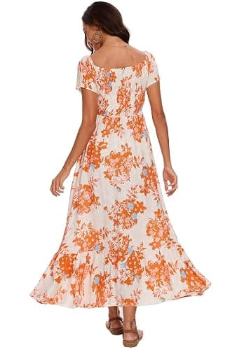 Women's Summer Floral Maxi Dress Casual Short Sleeve Flowy Boho Beach Party Long Dress thumbnail 4