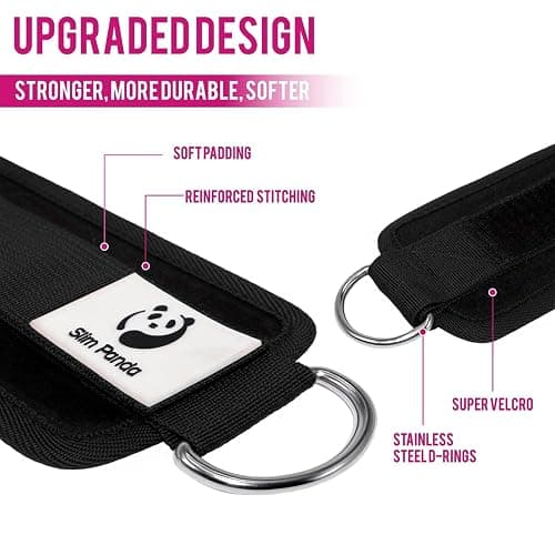 Slim Panda Ankle Straps for Cable Machine, Ankle Cuffs for Kickbacks, Glute Kickback Ankle Strap for Glute Workouts, Adjustable Leg Straps with D-Rings for Hip Abductors, Curls, Leg Extension thumbnail 2