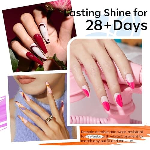 modelones 32 PCS Gel Nail Polish Set, 28 Colors Red Nude Green Blue Gel Polish with No Wipe Base Coat, Glitter & Glossy & Matte Top Coat Soak Off LED Nail Art Kit Salon at Home thumbnail 2