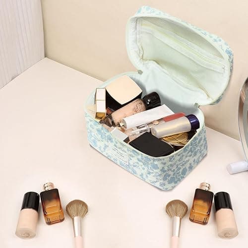 Gosect Large Makeup Bag, Cute Cosmetic Bag for Women Girls, Floral Coquette Aesthetic Toiletry Bag, Travel Make Up Organizer Bag (BDLH) thumbnail 2
