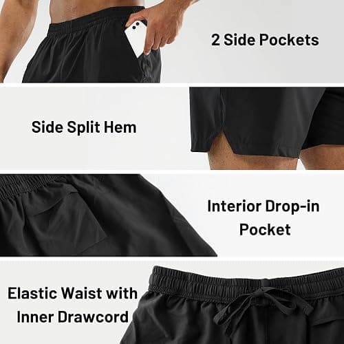 MIER Men's 5 Inch Inseam Running Shorts, Quick-Dry with Pockets | Workout, Athletic, Lightweight Breathable Fabric, Soft Elastic Waist, Inner Drawstring, Side Split, Machine Washable thumbnail 4