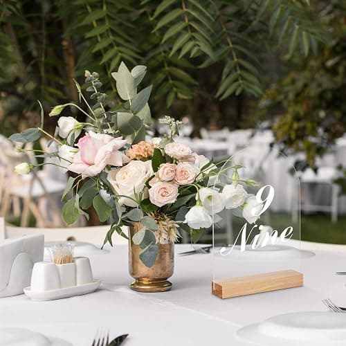 Unittype 36 Pack 5 x 7 Inch Clear Arch Acrylic Sign with Wooden Stands Round Top Blank Arch Acrylic Table Numbers Sign Ideal for DIY Menu Numbers and Name Card Wedding Party Reception thumbnail 7