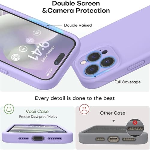 Vooii Compatible with iPhone 15 Pro Max Case, Upgraded Premium Silicone, [Camera Protection] [Soft Anti-Scratch Microfiber Lining] Shockproof Phone Case for iPhone 15 Pro Max 6.7 inch - Light Purple thumbnail 3