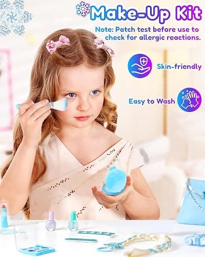 Frozen Toys for Girls-Princess Dress Up Set, 3 Lighting Mode Princess Cape, Music & Light Up Wand, Kids Makeup Kit, Wig, Mask, Gloves, Dress-up Accessories for Princess Cosplay Costume for Girl Age 3+ thumbnail 4