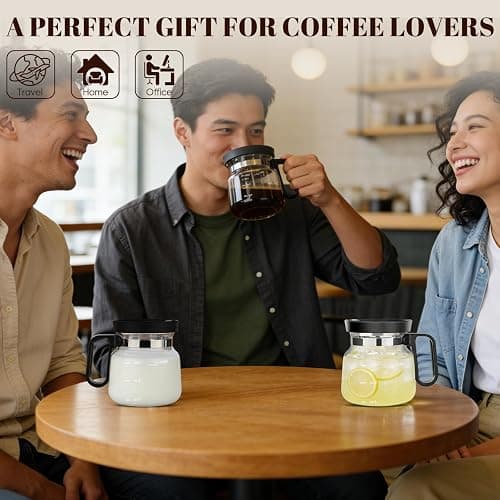 Luyyholara 16 Oz Glass Coffee Pot Mug with Spill Proof Lid, Heatproof Clear Cup for Travel & Office, Gift for Coffee Lovers (1 Pack) thumbnail 7