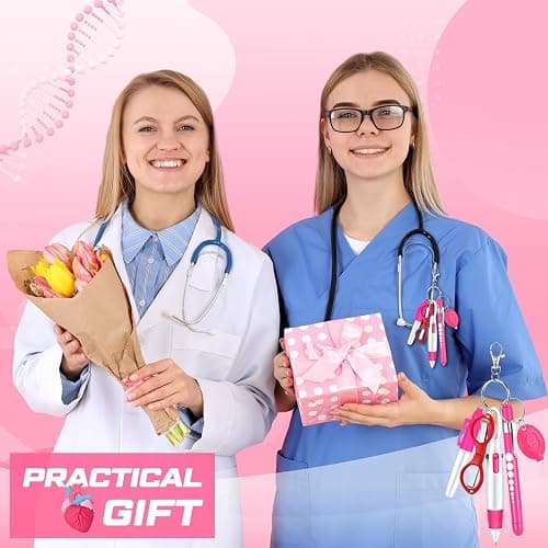 MotiMind 6 Pcs Nurse Pen Set RN Badge Accessories Essentials, Pink | Nurse Marker Pen, Retractable Ballpoint Pen, Keychain Clip, Foldable Scissors, LED Flashlight, Nurse Accessories thumbnail 2