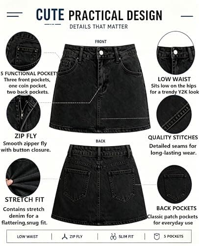 Zsouton Women Denim Skirt Casual Mini Jean Skirt Low Waist Y2K Stretch Cute Jean Skirt with Pockets Zip Fly Denim Mini Skirt thumbnail 5
