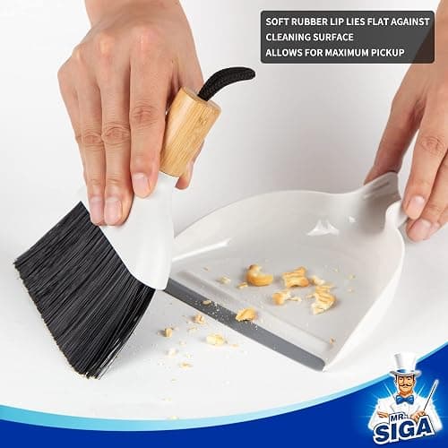 MR.SIGA Mini Dustpan and Brush Set, Bamboo Handle, White, 1 Set | Portable cleaning brush and dustpan combo, handheld brush and dustpan combo with hanging loop thumbnail 3