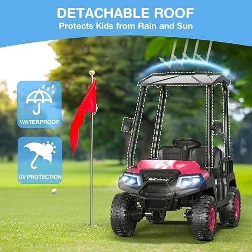 LIGIANT 24V Ride on Car for Big Kids, 4-Seaters Kids Golf Cart | Max. Cap: 264 Lbs(4 Kids), 4WD Kid's Car w/Remote Control, Detachable Awning, Spring Suspension, Music/Story/Power Display thumbnail 7