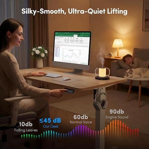 FEZIBO Standing Desk, 48 × 24 Inches Electric Height Adjustable, Sit and Stand Up, Computer Office Desk with Splice Board, White Frame/Maple TOP thumbnail 8
