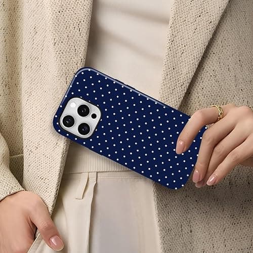 Zilkaifly Trendy Cute Hybrid 2 Layer Navy Blue Polka Dot Phone Case for iPhone 16 Pro Max,Navy thumbnail 6