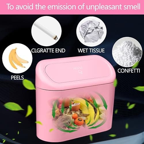 NBTEPEM Pink Car Trash Can with Lid, Mini Auto Garbage Can with 30 Trash Bags, Leakproof Automotive Garbage Container Bin, Multipurpose Organizers and Storage for Car, Home, Office (Pink) thumbnail 3