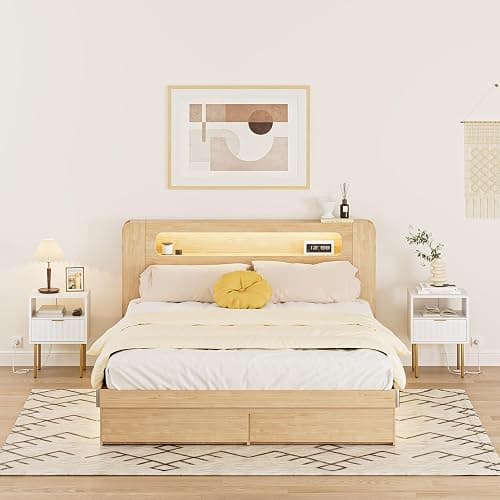 Aienvey Nightstand with Charging Station, Small Side Table, Modern Night Stand with Drawers, Bedside Table for Bedroom, Living Room End Table, White Stripe thumbnail 5