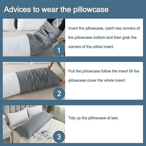 WhatsBedding Body Pillow Cover Cotton Fabric, Long Pillowcase Breathable & Skin-Friendly, Envelope Closure - Light Blue (20x54 inch) thumbnail 6