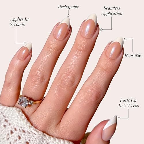 Glamnetic Press On Nails - Mrs. | Short Almond Fake Nails with French Tips and Glossy, Glazed Finish, Salon Quality | 15 Sizes - 30 Nail Kit with Glue thumbnail 3