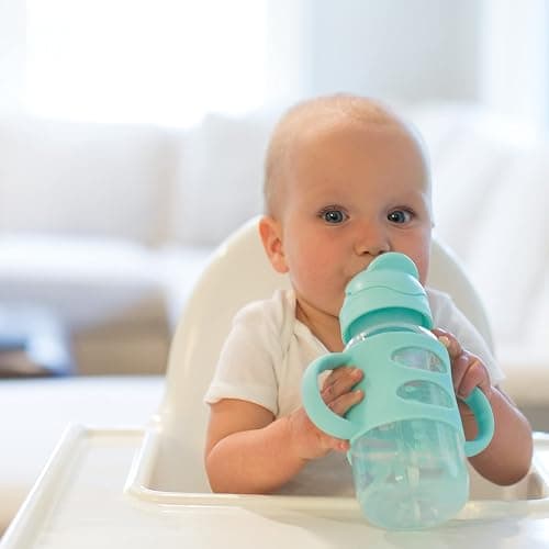 Dr. Brown's Milestones Wide-Neck Sippy Straw Bottle with 100% Silicone Handles and Weighted Straw, 9 oz/270 mL, Gray & Green, 6m+ - Gray & Green - 2 Count (Pack of 1) thumbnail 8