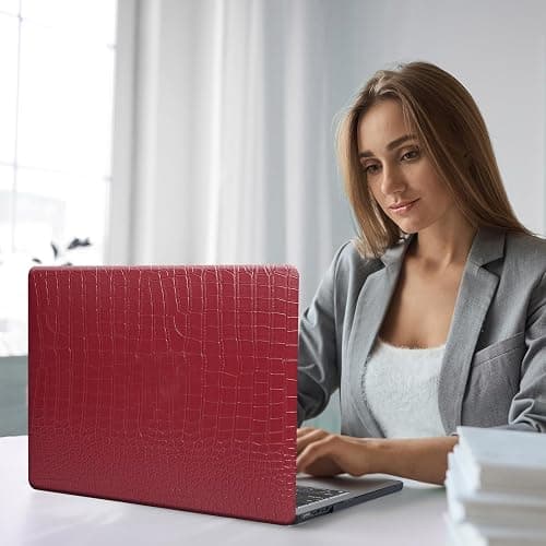 Funut Compatible with Crocodile MacBook Air 15 Inch Case 2025 2024 2023 M4 M3 M2 A3241 A3114 A2941, Elegant Luxury Crocodile Leather Plastic Hard Shell Case & Keyboard Cover, Red thumbnail 6