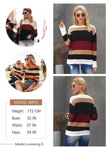 Dokotoo Womens Sweaters Striped Fall Winter Outfits 2025 Crewneck Drawstring Color Block Fashion Clothing thumbnail 4