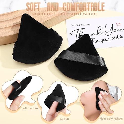 Suclain 48 Pcs Velour Triangle Powder Puff Soft Velour Makeup Puff for Face Powder Makeup Triangle Sponges for Wet and Dry Cosmetic Foundation Loose Mineral Body Tool(Black) thumbnail 6