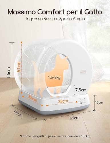 MeoWant Lettiera Gatto Autopulente, 57,6L Lettiera Automatica per Gatti con Sacchi Spazzatura e Tappetini Gatti per Multi Gatto, Isolamento Odori, Pulizia Facile, Comando APP thumbnail 6