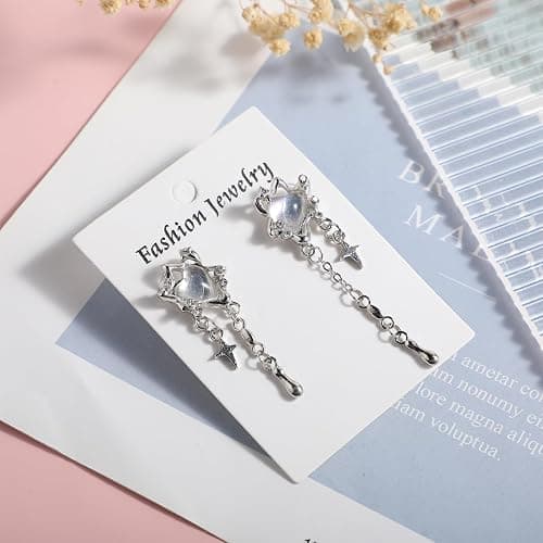 Mabor Ohrringe Herz Silber Herzform Creolen Asymmetrische Ohrringe mit Stern Wassertropfen Anhänger Aesthetic Stud Earring für Teenager Mädchen Frauen Kettenohrringe thumbnail 7