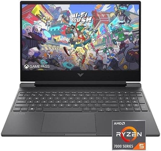 HP Victus 15.6" FHD 144HZ Gaming Laptop | AMD Ryzen 5-7535HS (Beat i7-11800H) | AMD Radeon RX 6550M|Backlit Keyboard| 8GB RAM DDR5 | 512GB SSD | Windows 11 Home | Bundle with USB 3.0 Hub - Image 1