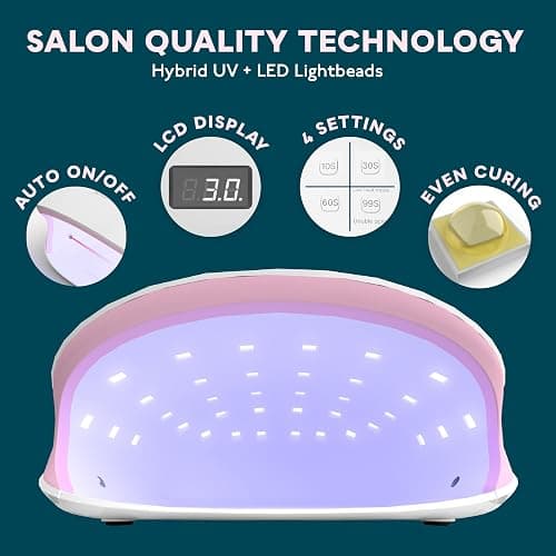 SUNUV LED UV Nail Light, UV Lamp for Gel Nails Polish with 4 Timer Settings, LCD Display Removable Base, SUN4S Pink thumbnail 2