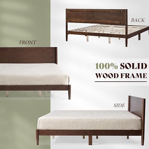 AMERLIFE Solid Wood Full Bed Frame, Mid Century Bed with Headboard, Walnut | Platform Bed with Full Panel Headboard, Noise-Free & Cylindrical Legs, No Box Spring Needed, Under-Bed Storage thumbnail 8