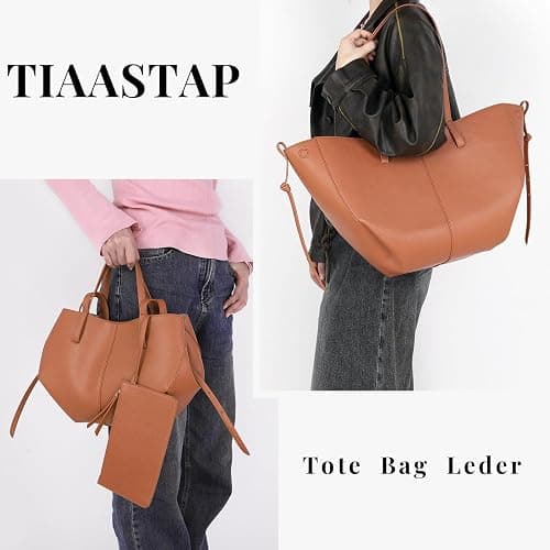TIAASTAP Tote Bag Kunstleder Handtasche Damen Groß Shopper Tasche Elegante Schultertasche Gross Umhängetasche Henkeltaschen Shopper Bag Handbags Tragetasche Beuteltasche für Einkaufen Reisen - Braun Groß thumbnail 8