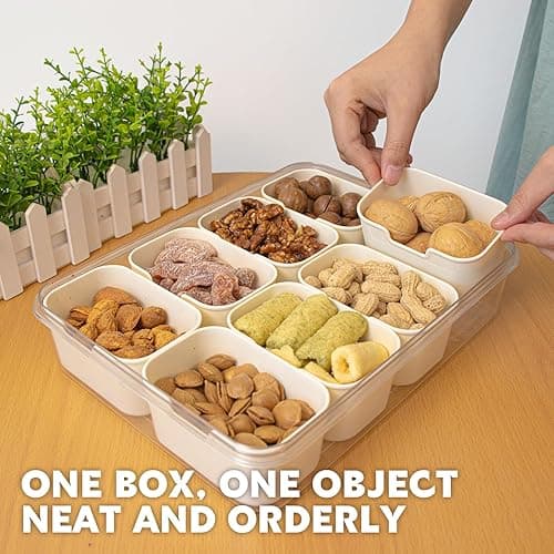 Divided Serving Tray with Lid and Handle,8 Compartments Snacks Box,Snack Fruit Tray,Veggie Tray,Portable Platter for Candy Fruits Nuts Snack Party Entertaining Picnic(2 PCS) thumbnail 6