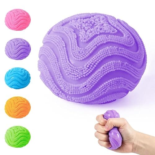 Fuzz Squishy Stress Ball, Soft Fidget Toy for Anxiety Relief, Sensory Squishy Ball (Purple) - Image 1