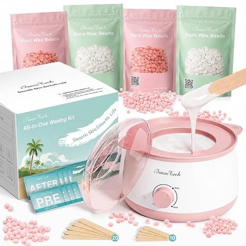 iFanzeTech Chauffe Cire Epilation Appareil Chauffe-cire: Kit Cire Épilation avec 400g Perles de Cire et bol silicone, Chauffe 10 mins, Pour Maillot, Visage, Corps, Pour les Débutants(Rose) - Image 1