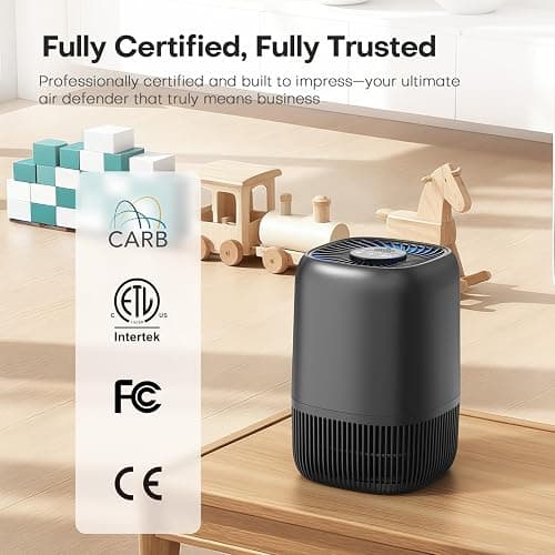VOOPNU Air Purifiers for Bedroom, High Efficiency Filter, 1076 Ft², Black | for Pet Hair Odors Pollen Smoke, with 3 Speeds Timer Aroma 22dB Quiet 360°Intake, Compact Air Cleaner for Home Dorm Room thumbnail 7