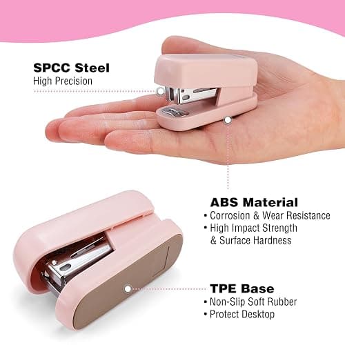 WORKPRO Mini Stapler with Staples, Two Pink Staplers, One Staple Remover | Small Stapler Set, 2000 Standard Staples - Cute Staplers for Desk with Non-Slip Base, Lock Design - Pink Ribbon thumbnail 4