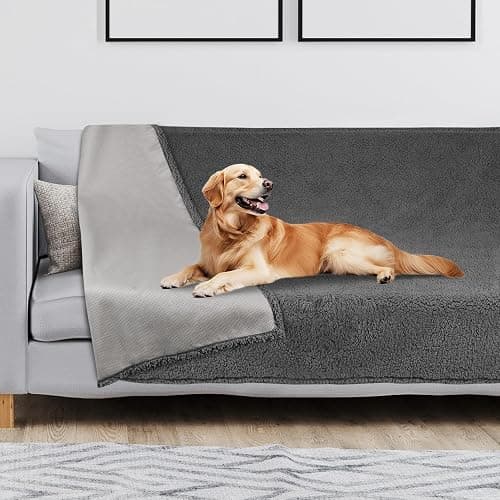 Onarway Waterproof Dog Blanket for Sofa: Washable Pet Bed Blanket Sofa Cover Protector for Dogs Cats - Anti-Slip Sherpa Fleece Throw Puppy Blanket for Bed Furniture Car Chair Floor - 120x152cm Grey - Image 1
