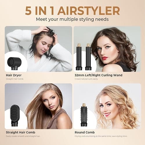 Blow Dryer Brush 5 in 1, Negative Ion Hair Dryer Brush Set Air Styler Curling Wrap Air Curler, Upgrade Hot Air Brush Curling Iron Hair Styling Tools As A Gift for Straight/Curl/Drying/Smoothing thumbnail 6