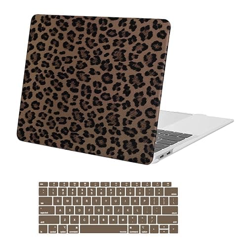 MOSISO Compatible with MacBook Air 13 inch Case 2022 2021 2020 2019 2018 Release A2337 M1 A2179 A1932, Anti-Fingerprint Cheetah Spots PU Leather Coated Plastic Hard Shell Case&Keyboard Cover, Brown - Image 1