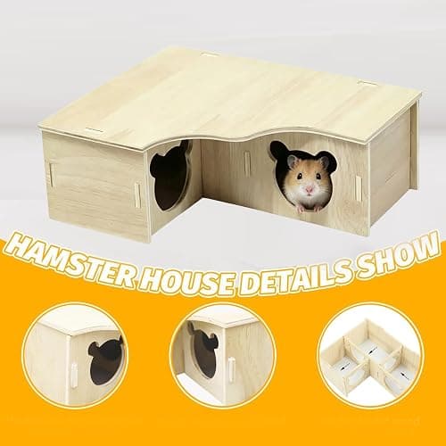 Choisonye Multi-Chamber Hamster House Maze, 3-Room Hideouts, Wooden Hamster Maze & Tunnel Exploring Toys, Dwarf Hamster House Habitats Decor for Hamster Mice Gerbils Lemmings thumbnail 6