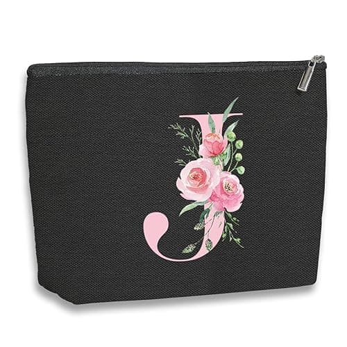 kdxpbpz A-Z Personalized Cosmetic Bag Monogrammed Makeup Bags Bridesmaid Gifts Custom Toiletry Pouch Gifts for Women Mom Best Friend Sister Bride Bridesmaid (J) - Black - J