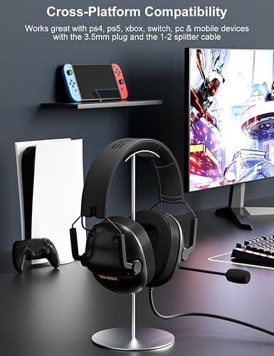 SENZER SG500 Surround Sound Pro Gaming Headset with Noise Cancelling Microphone - Soft Memory Foam Padding - Portable Foldable Headphones for PC, PS4, PS5, Xbox One, Switch - Black thumbnail 5
