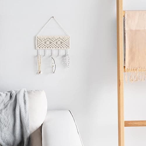 Mkono Key Holder for Wall Decorative Small Macrame Key Holder Boho Home Decor 5 Hooks Display Key Hanger for Entryway, Hallway, Bedroom, Living Room thumbnail 4