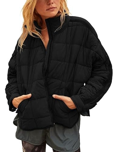 Freyhem Quilted Puffer Jacket Women Lightweight Short Zip Up Padded Coat with Pockets - Image 1
