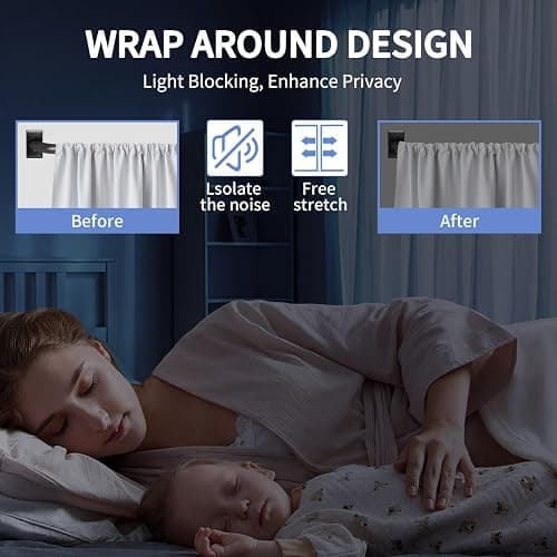 ZYRW Black Curtain Rods, Room Darkening Curtain Rod for Windows 66 to 120 Inches(5.5-10Ft), Wrap Around Rods, Adjustable Heavy Duty Blackout Drapery Rod, Window Treatment, Matte Black thumbnail 3