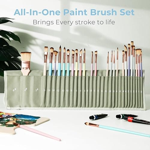 Nicpro 30pcs Paint Brush Set, Aesthetic Pastel Paintbrushes with Paint Spatula and Cloth Roll, Craft Paint Brushes for Acrylic Painting Oil Watercolor Gouache, Art Supplies for Women Artists Beginners thumbnail 2
