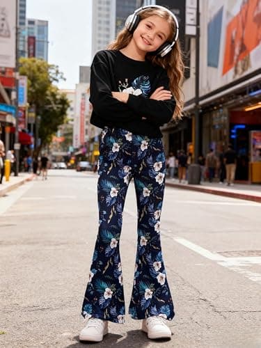 Voxikidio Girls 2 Piece Outfits Long Sleeve Butterfly Sweatshirt & Flared Pants Fall Clothing Set Size 7-12 Years thumbnail 3