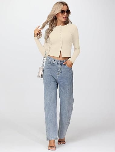 Matunana Womens Long Sleeve Tops Fall Lightweight Cardigan Cropped Going Out Shirts Ribbed Button Down Cute Trendy 2025 thumbnail 5
