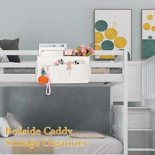 Ozzptuu Bedside Caddy Bedside Storage Bag for Headboards/Bunk Bed | Hanging Bed Caddy with Hooks fits Bunk bed Hospital Beds Dorm Bed Rails, Essentials for Phones, Books, Remotes, Water Bottles thumbnail 4