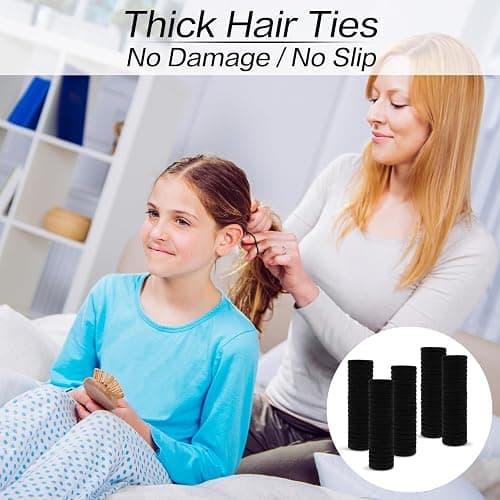 100 Pcs Black Hair Ties for Women - Soft Cotton Elastic Seamless Bands, 7mm Width - Ponytail Holders for Thick & Curly Hair thumbnail 3