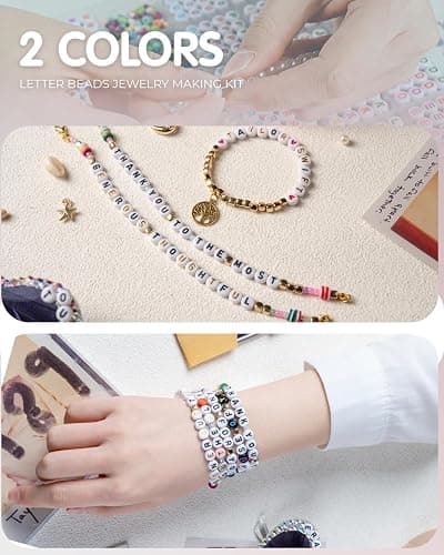 L'EclatDina 2 Box Set Letter Beads, Alphabet Beads for Bracelets, 1900+ PCS Round Number & Heart, 5m Elastic String Jewelry Making Kit, Ideal for Friendship Bracelets (Black+Gold) thumbnail 5